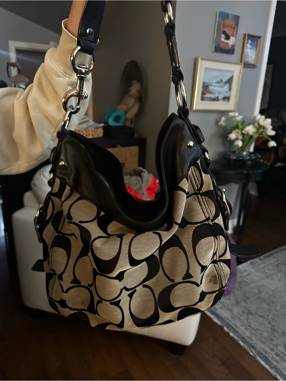 Vintage Coach Zoe Hobo Bag in the iconic interlocking "C" signature monogram